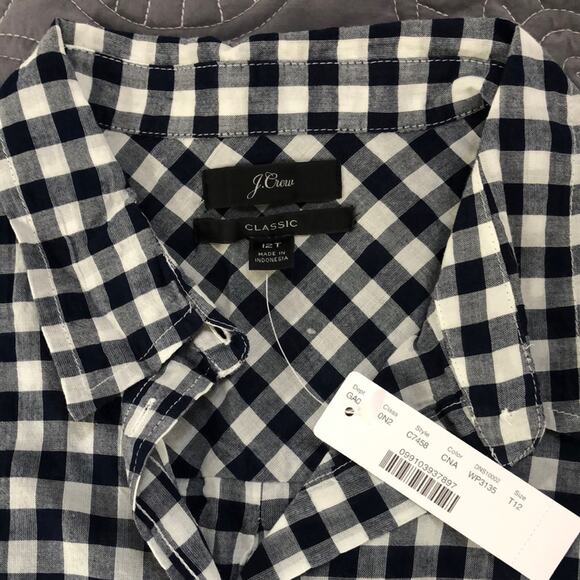 J. Crew Navy and White Gingham Button-Up Shirt - 12T - Picture 5 of 7